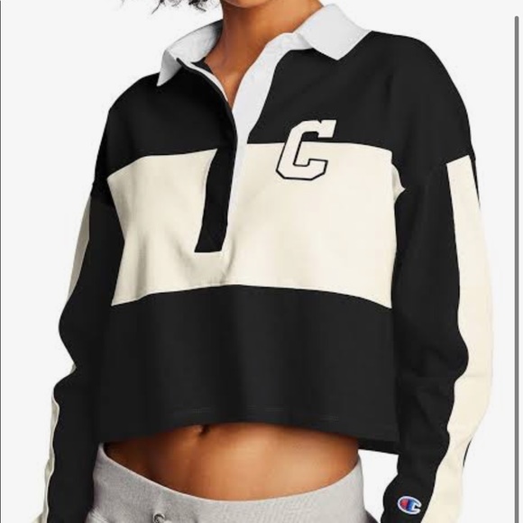 Champion Tops - Cropped Collared Long Sleeve Champion Tee